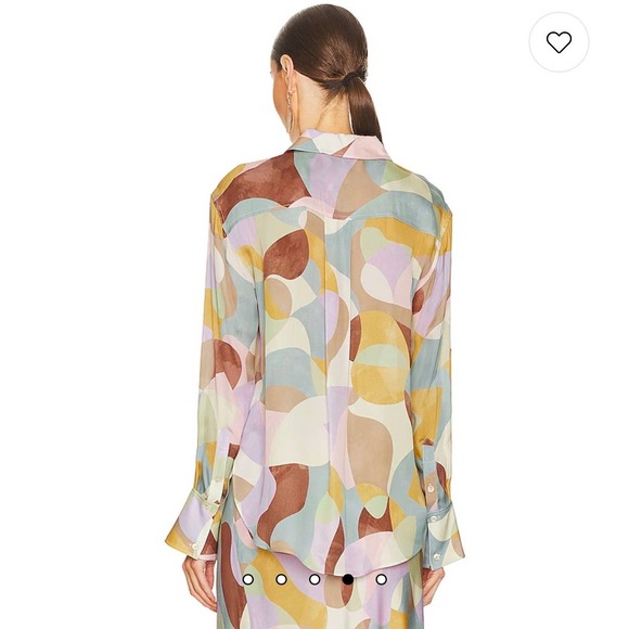 L'academie Women's Button Down Blouse Top Long Sleeve Collar Neck Multi SZ L NWT - Picture 2 of 9